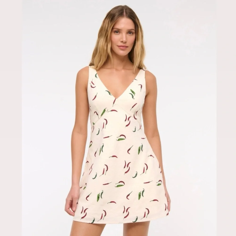 Abercrombie V-Neck Linen-Blend Mini Dress in Pepper Print, Size XS - Picture 5 of 8